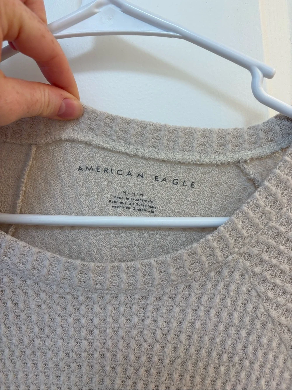 American Eagle Outfitters Light Taupe Waffle Knit Pullover - Picture 2 of 3